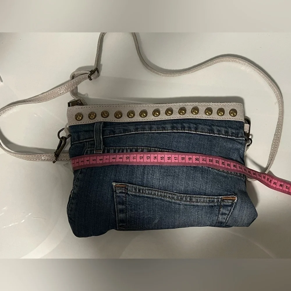 Denim and White Studded Crossbody Bag